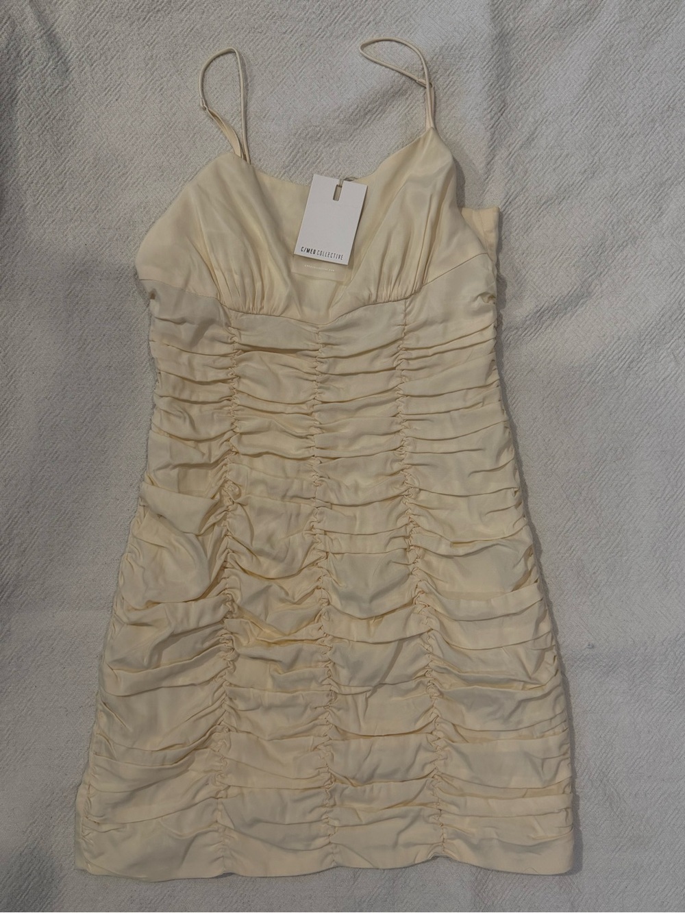 Reformation - Ended Up Here- Cream Ruched Spaghetti-Strap Mini Dress